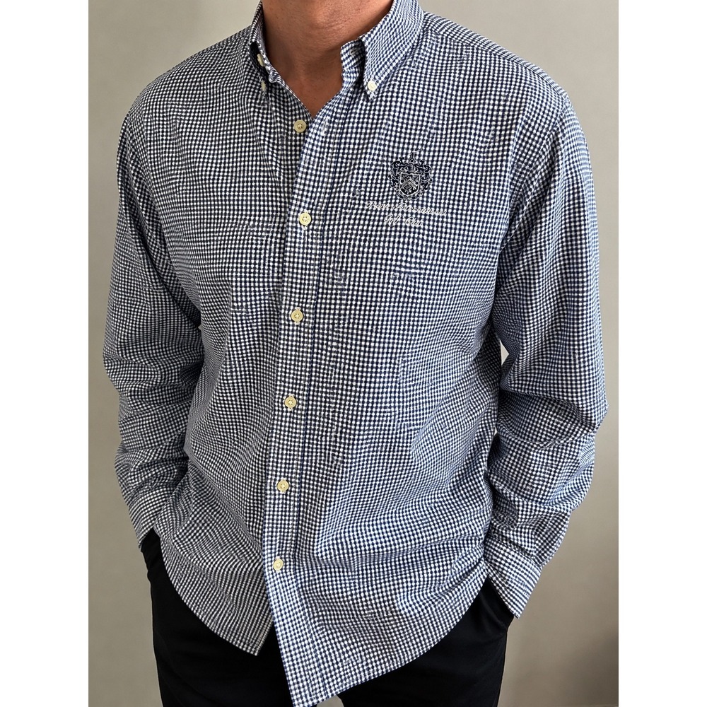 Peter Millar Summer Comfort Shirt‎ XL Navy Gingham Nylon Stretch Performance